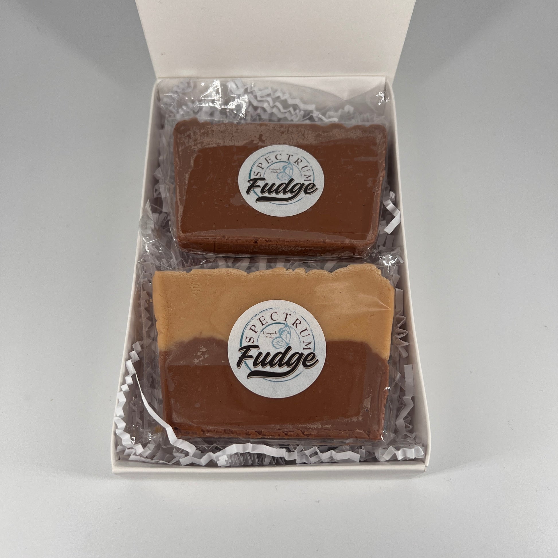 Chocolate & Chocolate Peanut Butter Fudge in a Gift Box (1/2lb)