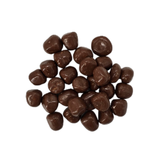 Brown chocolate caramels on a white background